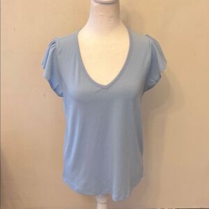 Staccato Marina light blue V neck flutter sleeve tee Size S New
